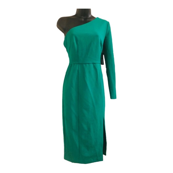 Donna Morgan emerald green one shoulder‎ sheath cocktail dress size 2 brand new - Picture 14 of 16